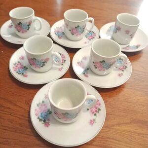 Vintage Children's China Tea Set Of 6 Cups And Saucers. Playset, porcelain